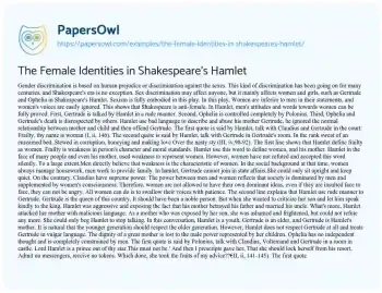 Essay on Gender Discrimination in Shakespeare’s Hamlet