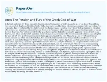 Essay on Ares: the Passion and Fury of the Greek God of War