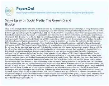 Essay on Satire Essay on Social Media: the Gram’s Grand Illusion