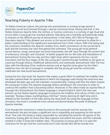 Essay on Reaching Puberty in Apache Tribe