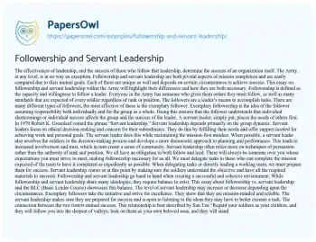 Essay on Followership and Servant Leadership