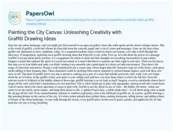 Essay on Painting the City Canvas: Unleashing Creativity with Graffiti Drawing Ideas