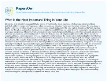 Essay on What is the most Important Thing in your Life