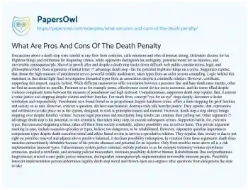 Essay on What are Pros and Cons of the Death Penalty