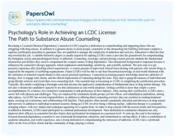 Essay on Psychology’s Role in Achieving an LCDC License: the Path to Substance Abuse Counseling