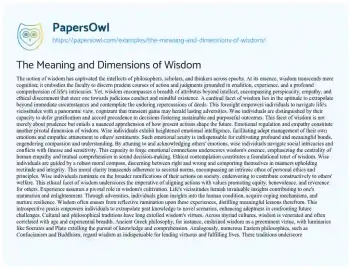 Essay on The Meaning and Dimensions of Wisdom