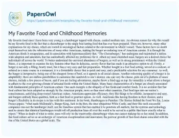 Essay on My Favorite Food and Childhood Memories