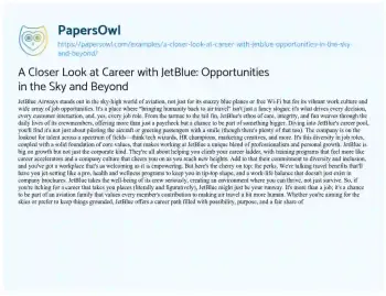 Essay on A Closer Look at Career with JetBlue: Opportunities in the Sky and Beyond