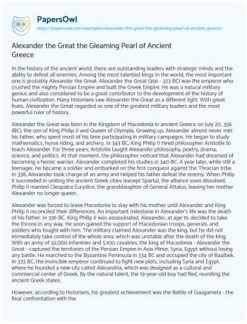 Essay on Alexander the Great the Gleaming Pearl of Ancient Greece