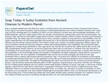 Essay on Soap Today: a Sudsy Evolution from Ancient Cleanser to Modern Marvel