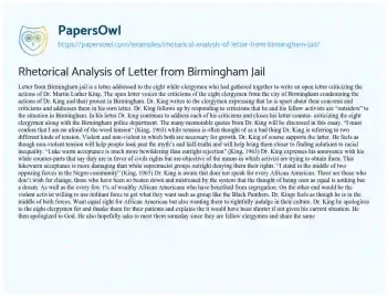 Essay on Rhetorical Analysis of Letter from Birmingham Jail