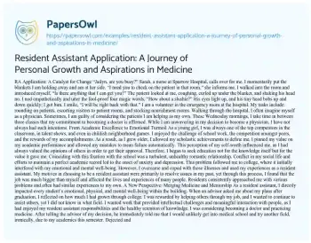 Essay on Resident Assistant Application: a Journey of Personal Growth and Aspirations in Medicine