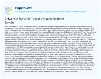 Essay on Chivalry: a Dynamic Tale of Virtue in Medieval Epochs