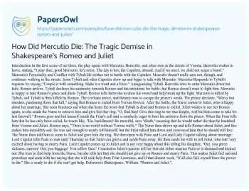 Essay on How did Mercutio Die: the Tragic Demise in Shakespeare’s Romeo and Juliet