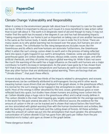 Essay on Climate Change: Vulnerability and Responsibility