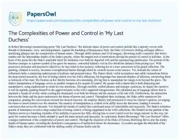 Essay on The Complexities of Power and Control in ‘My Last Duchess’