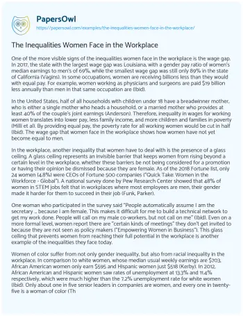 Essay on The Inequalities Women Face in the Workplace