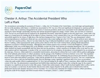 Essay on Chester A. Arthur: the Accidental President who Left a Mark