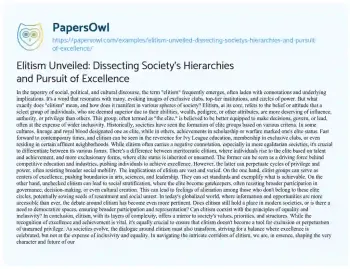 Essay on Elitism Unveiled: Dissecting Society’s Hierarchies and Pursuit of Excellence