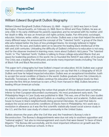 Essay on William Edward Burghardt DuBois Biography