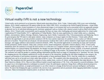 Essay on Virtual Reality (VR) is not a New Technology