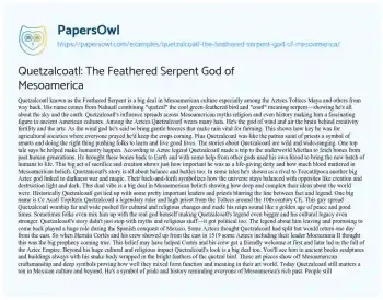 Essay on Quetzalcoatl: the Feathered Serpent God of Mesoamerica