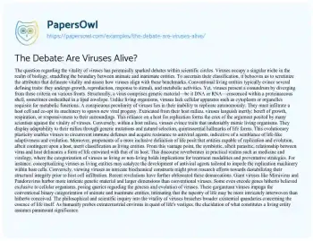 Essay on The Debate: are Viruses Alive?