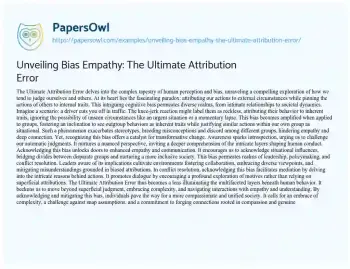 Essay on Unveiling Bias Empathy: the Ultimate Attribution Error