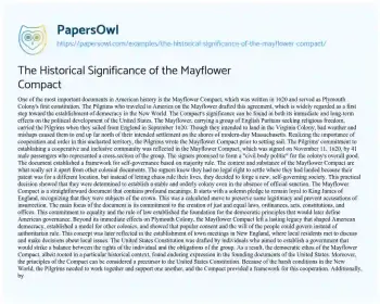 Essay on The Historical Significance of the Mayflower Compact