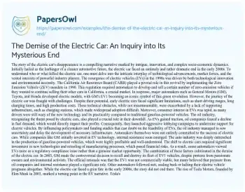 Essay on The Demise of the Electric Car: an Inquiry into its Mysterious End