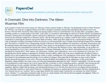 Essay on A Cinematic Dive into Darkness: the Aileen Wuornos Film