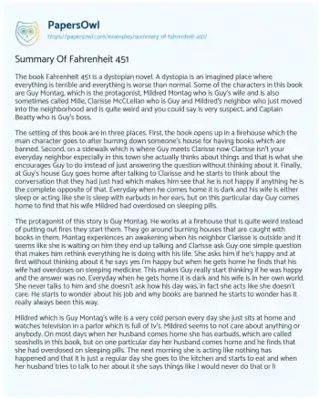 Essay on Summary of Fahrenheit 451