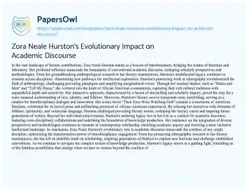 Essay on Zora Neale Hurston’s Evolutionary Impact on Academic Discourse