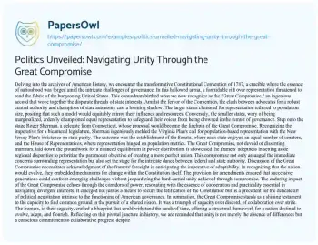 Essay on Politics Unveiled: Navigating Unity through the Great Compromise