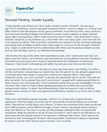 Essay on Personal Thinking : Gender Equality