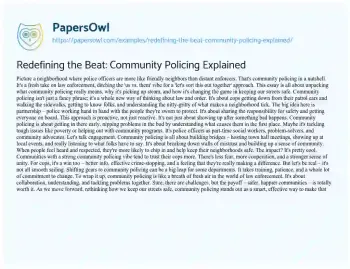 Essay on Redefining the Beat: Community Policing Explained