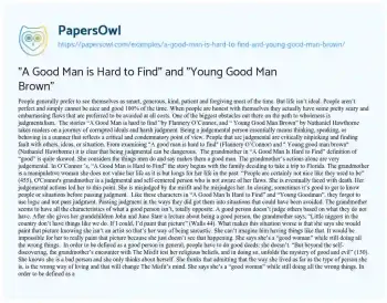 Essay on “A Good Man is Hard to Find” and “Young Good Man Brown”