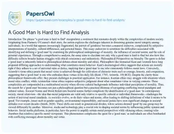 Essay on A Good Man is Hard to Find Analysis