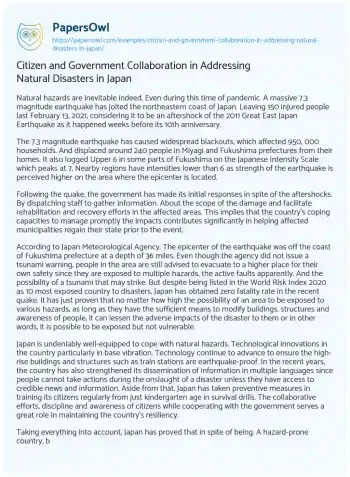 Essay on Citizen and Government Collaboration in Addressing Natural Disasters in Japan