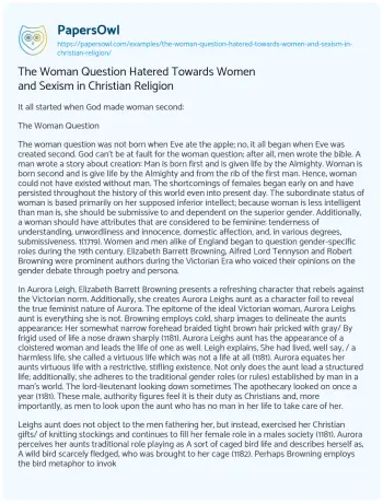 Essay on The Woman Question Hatered Towards Women and Sexism in Christian Religion