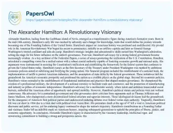 Essay on The Alexander Hamilton: a Revolutionary Visionary