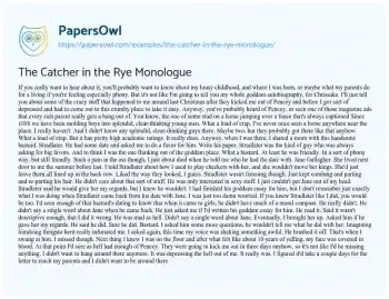 Essay on The Catcher in the Rye Monologue