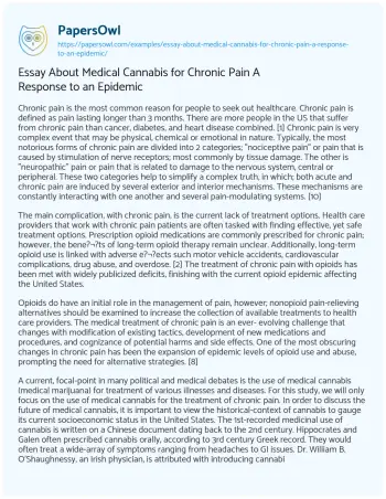 Essay on Essay about Medical Cannabis for Chronic Pain a Response to an Epidemic