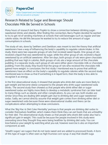 Essay on Research Related to Sugar and Beverage: should Chocolate Milk be Served in Schools