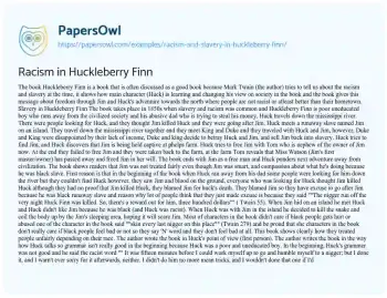 Essay on Racism in Huckleberry Finn