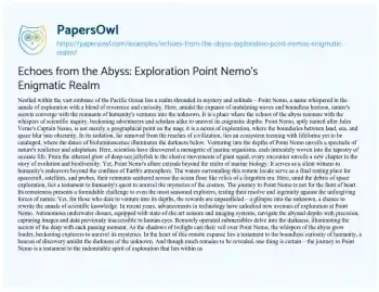 Essay on Echoes from the Abyss: Exploration Point Nemo’s Enigmatic Realm