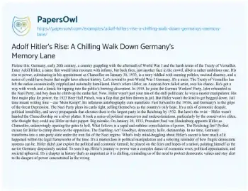 Essay on Adolf Hitler’s Rise: a Chilling Walk down Germany’s Memory Lane