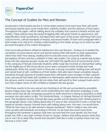 Essay on The Concept of Scabies for Men and Women