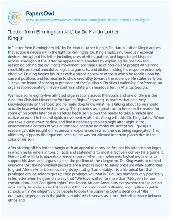 Essay on “Letter from Birmingham Jail,” by Dr. Martin Luther King Jr