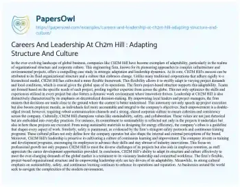 Essay on Careers and Leadership at Ch2m Hill : Adapting Structure and Culture